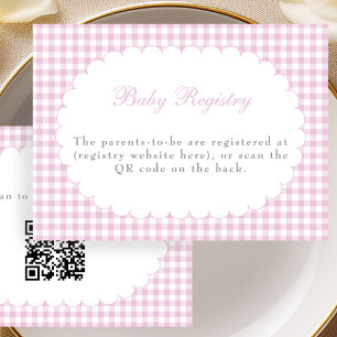 Pink Gingham Baby Shower Registry QR Code Card