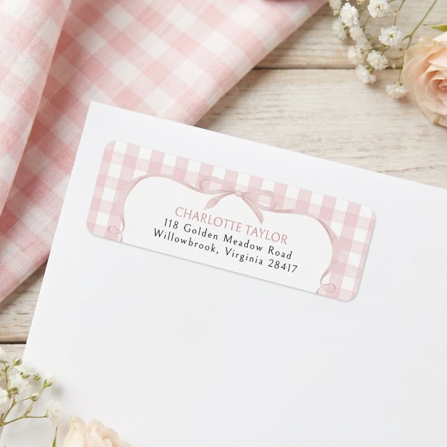 Pink Gingham Baby Shower Return Address (Creator Uploaded)