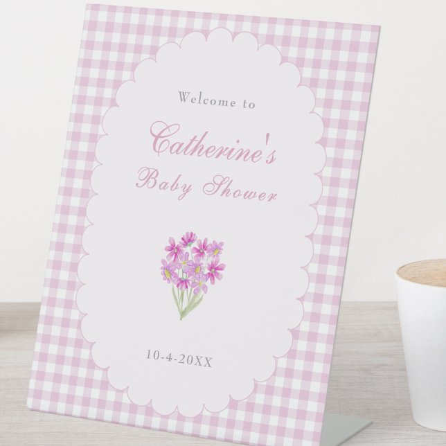 Pink Gingham Baby Shower Welcome Table Sign (Creator Uploaded)