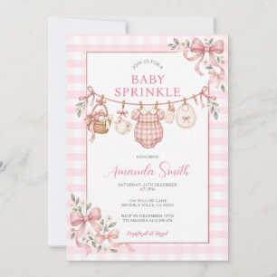 Pink Gingham Baby Sprinkle Baby Girl Invitation