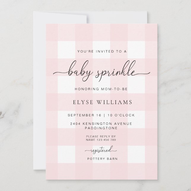 Pink Gingham Baby Sprinkle Invitation (Front)