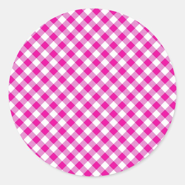 Pink Gingham Background Round Sticker (Front)