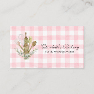 Pink Gingham Bakery Cake Maker Business Card