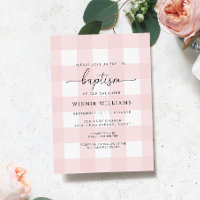Pink Gingham Baptism Invitation