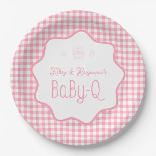 Pink Gingham Barbecue Girl BBQ Baby-Q Baby Shower  Paper Plate