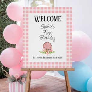 Pink Gingham Barnyard Glossy Welcome Poster