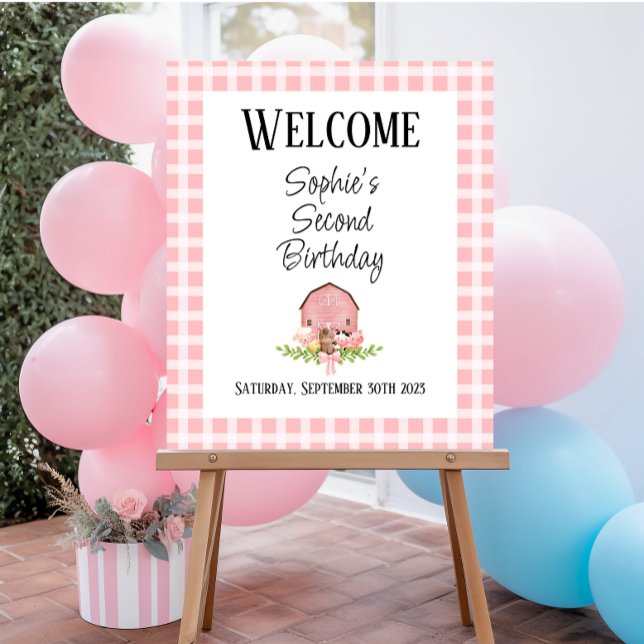 Pink Gingham Barnyard Glossy Welcome Poster (Creator Uploaded)