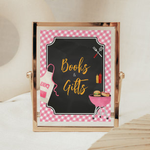 Pink Gingham BBQ Baby Shower Books and Gifts Poster