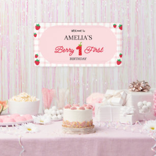 Pink Gingham "Berry 1st Birthday" Welcome Banner