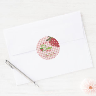 Pink Gingham Berry Sweet Strawberry Birthday Classic Round Sticker