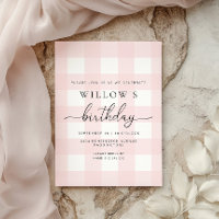 Pink Gingham Birthday Invitation