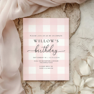 Pink Gingham Birthday Invitation