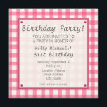 Pink Gingham Birthday Party Invitation<br><div class="desc">A birthday party invitation featuring a background of pink gingham on front and back.  Personalise the text inside pink frame with details of your occasion.</div>