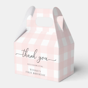 Pink Gingham Birthday Thank You Favour Box
