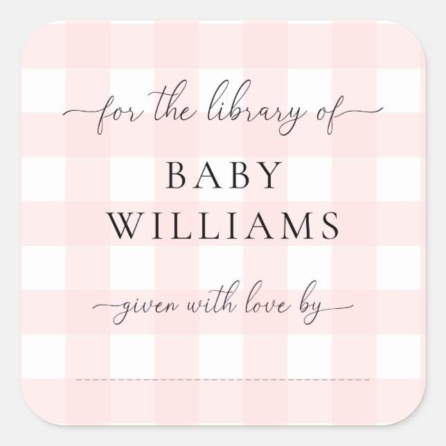 Pink Gingham Bookplate Sticker (Front)