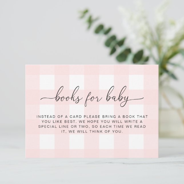 Pink Gingham Books Request Insert Card (Standing Front)