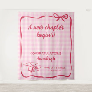 Pink Gingham Bow A New Chapter Graduation Tapestry