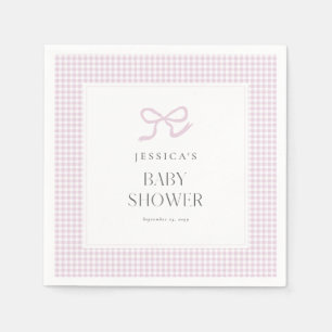 Pink Gingham Bow Baby Girl Baby Shower Napkins