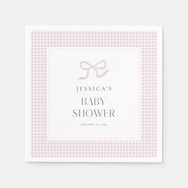 Pink Gingham Bow Baby Girl Baby Shower Napkins (Front)