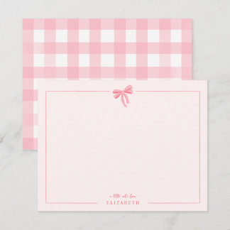Pink Gingham Bow Baby Kids Personalised Stationery Card
