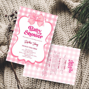 Pink Gingham Bow Baby Shower Cute Girl Baby Shower Invitation