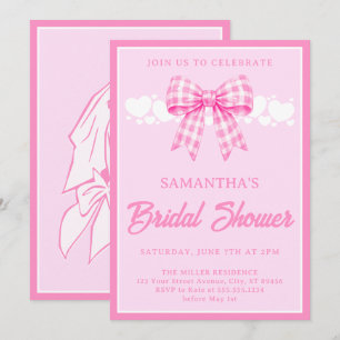 Pink Gingham Bow Bridal Shower Invitation