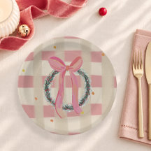 Pink Gingham Bow Christmas Wreath