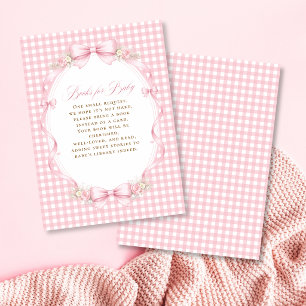 Pink Gingham Bow Floral Books For Baby Enclosure Card