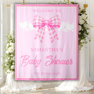 Pink Gingham Bow Girl Baby Shower Backdrop Tapestry