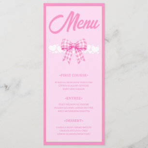 Pink Gingham Bow Girl Baby Shower Menu Card