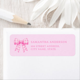 Pink Gingham Bow Girl Baby Shower Return Address