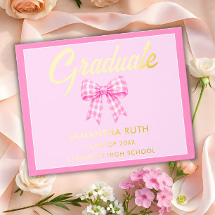 Pink Gingham Bow Graduation Party Guest Book