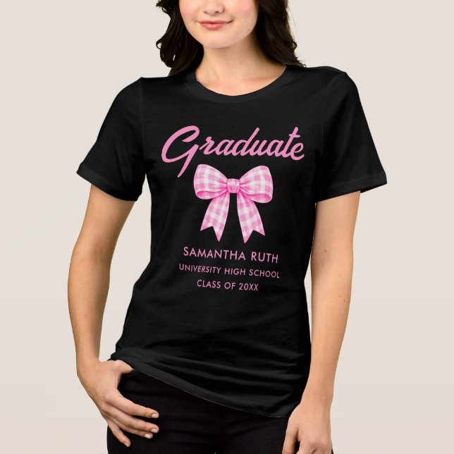 Pink Gingham Bow Graduation Tri-Blend Shirt (Front)