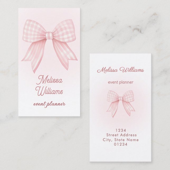 pink gingham bow logo  business card (Front/Back)