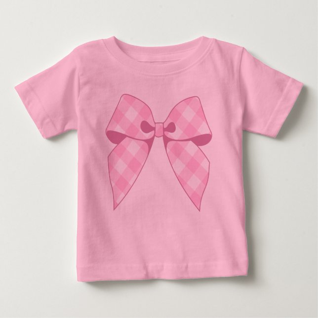 Pink Gingham Bow Pink Tutu Baby Bodysuit (Front)