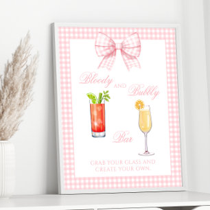 Pink Gingham Bow Preppy Coctail Bar Sign Poster