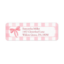 Pink Gingham Bow Return Address Label