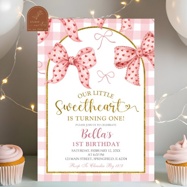 Pink Gingham Bow Sweetheart Birthday  Invitation (Creator Uploaded)