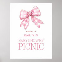 Pink Gingham Bow Welcome Baby Shower Picnic