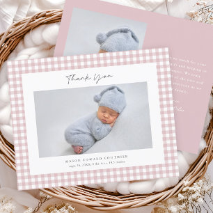 Pink Gingham Budget Girls Photo Thank You Card
