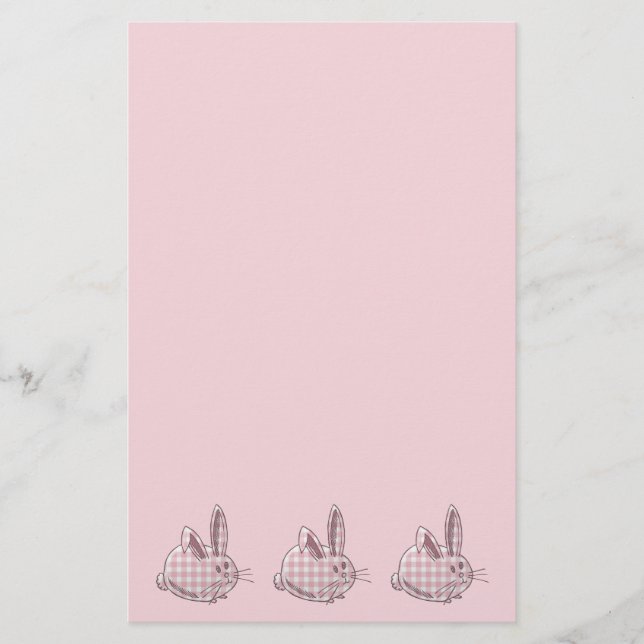 pink gingham bunnies stationery (Front)
