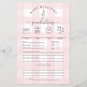 Pink Gingham Bunny Baby Predictions Game