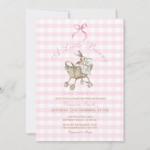 Pink Gingham Bunny Baby Shower Grandmillennial  Invitation
