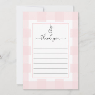 Pink Gingham Bunny Rabbit Flat Thank You Card