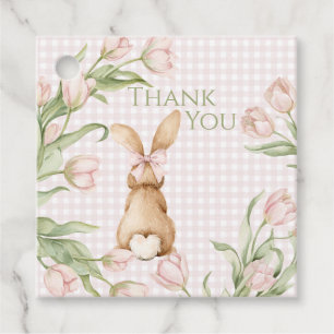 Pink Gingham Bunny Rabbit Tulips Floral Favour Tags