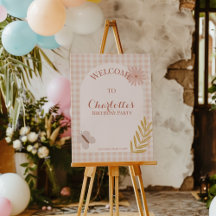 Pink Gingham Butterfly Welcome Sign