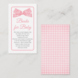 Pink Gingham Check Bow Baby Shower Books for Baby Enclosure Card