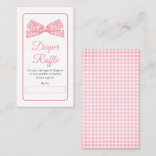 Pink Gingham Check Bow Baby Shower Diaper Raffle Enclosure Card