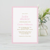 Pink Gingham Check Cute Retro Baby Girl Shower