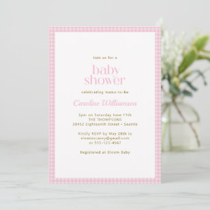 Pink Gingham Check Cute Retro Baby Girl Shower Invitation